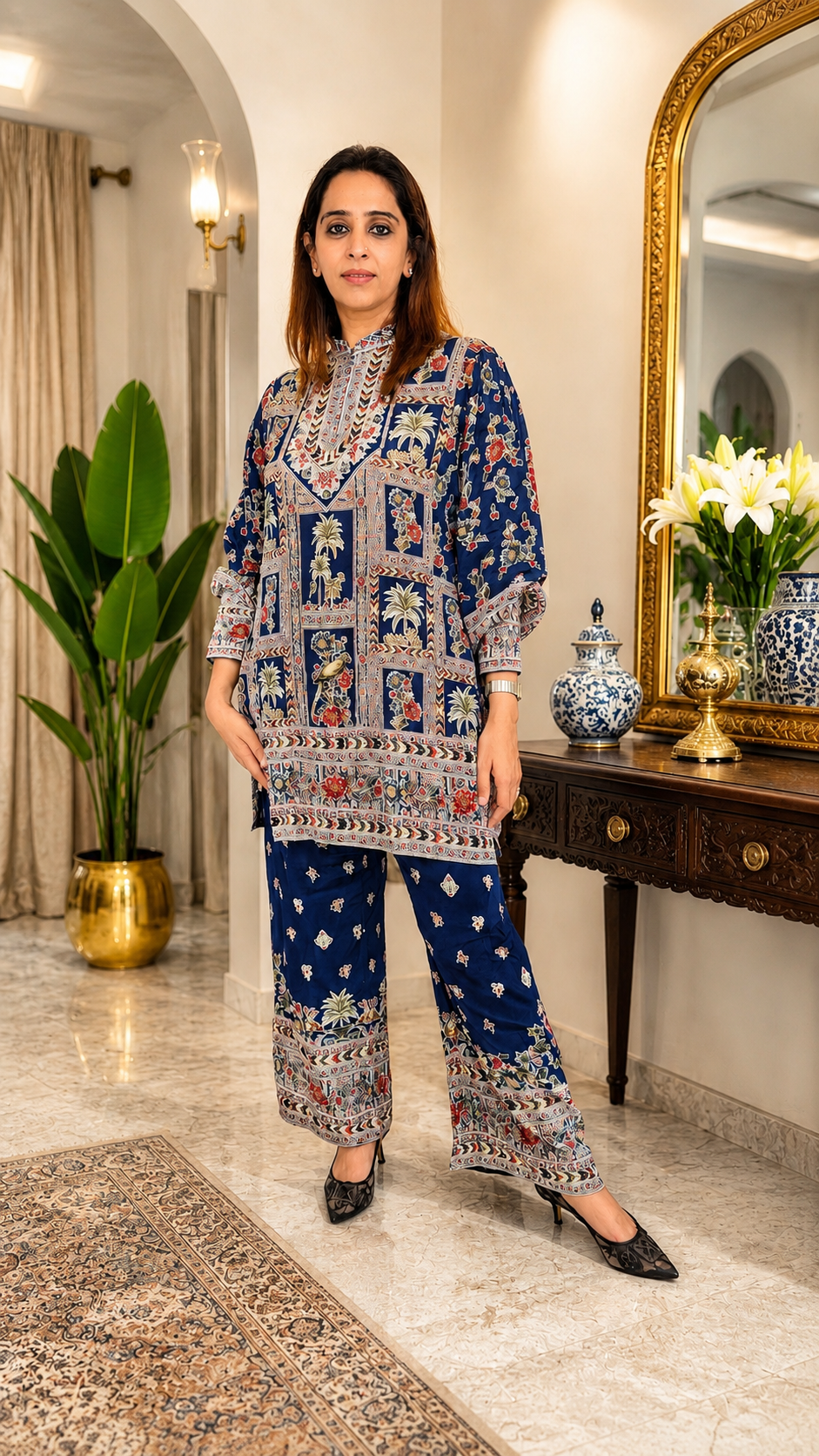 Blue Crepe Swarovski-Embellished Kurta Set