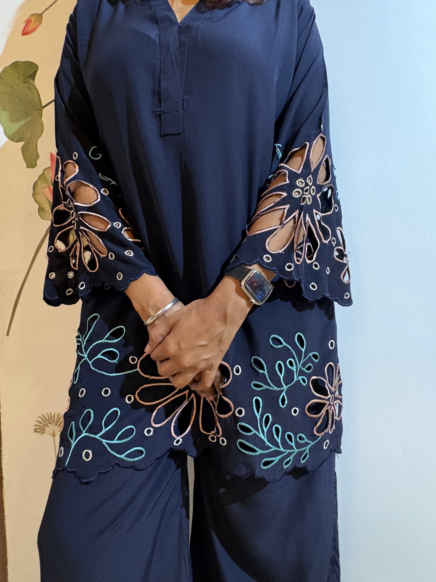Navy Blue Cutwork Co-ord Set