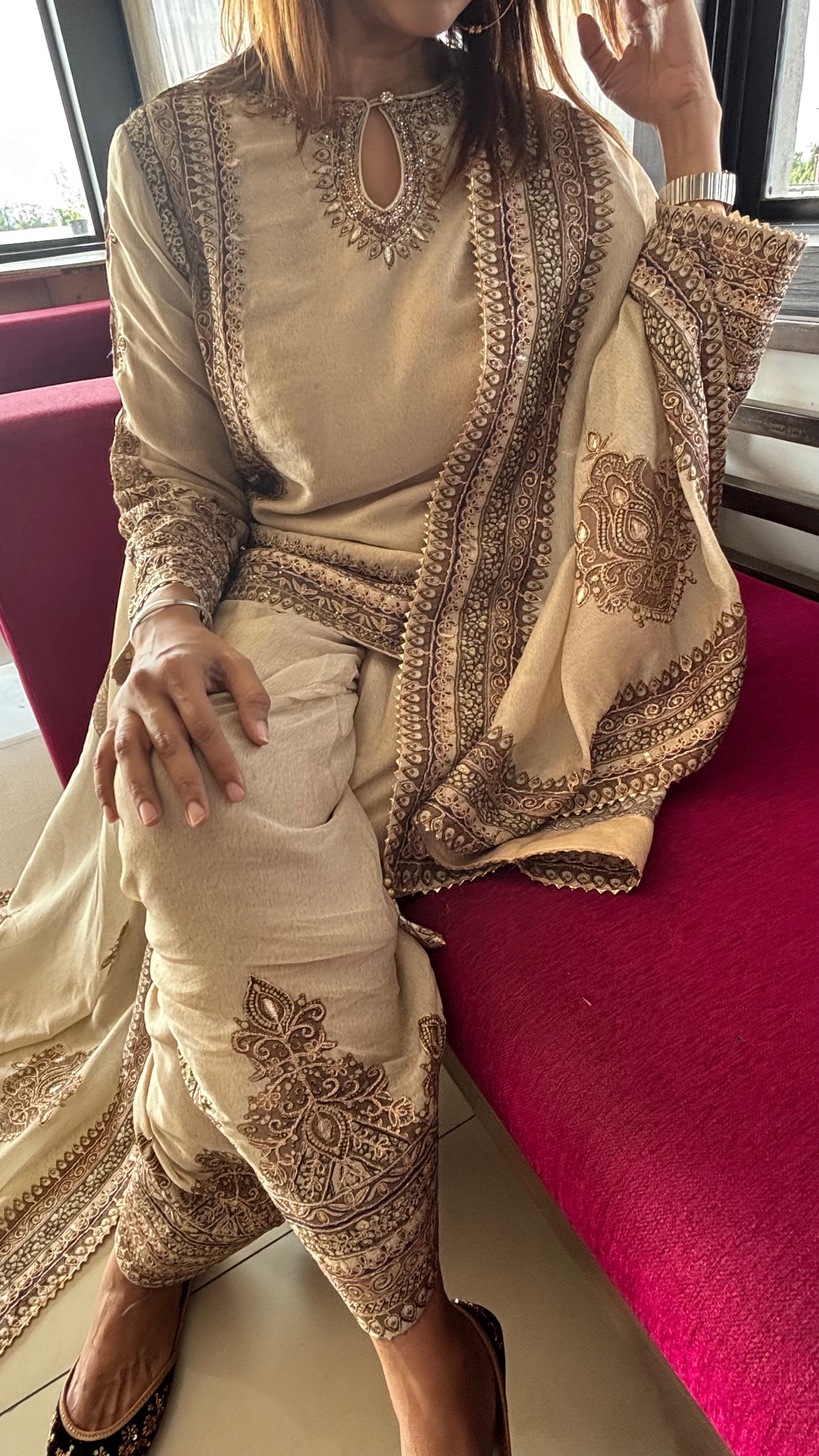 Golden Beige Crepe Salwar Suit