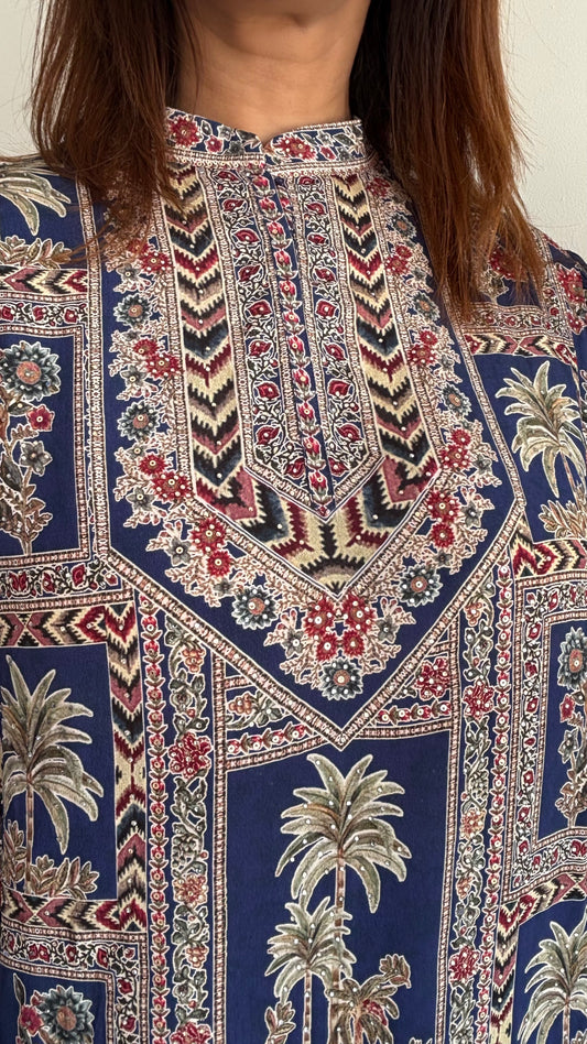Blue Crepe Swarovski-Embellished Kurta Set