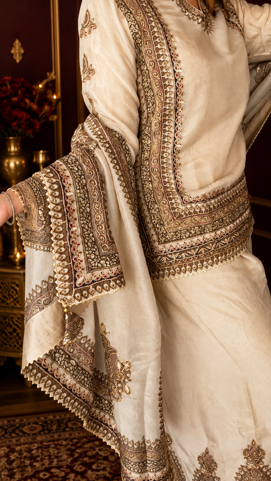Golden Beige Crepe Salwar Suit