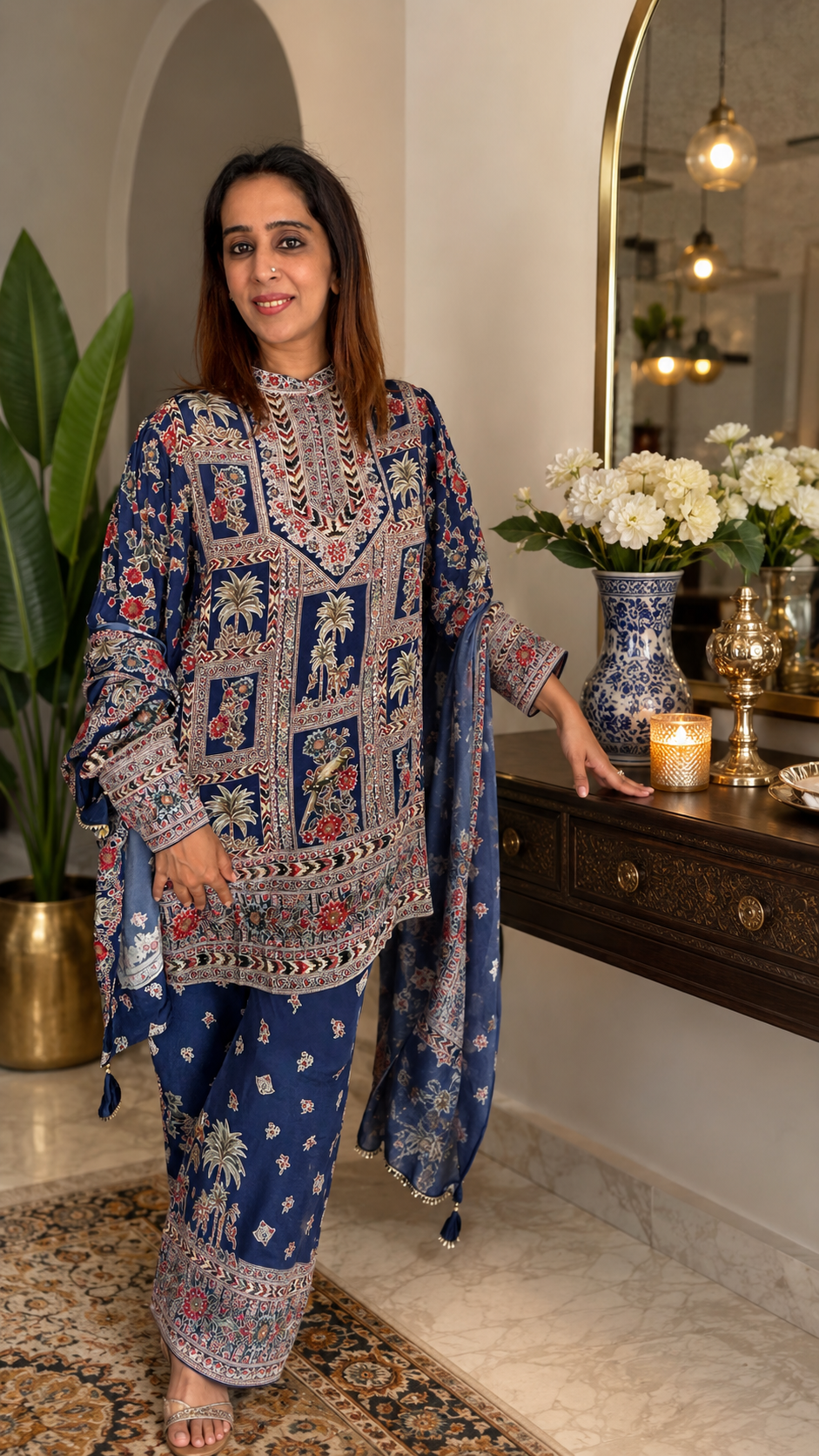 Blue Crepe Swarovski-Embellished Kurta Set