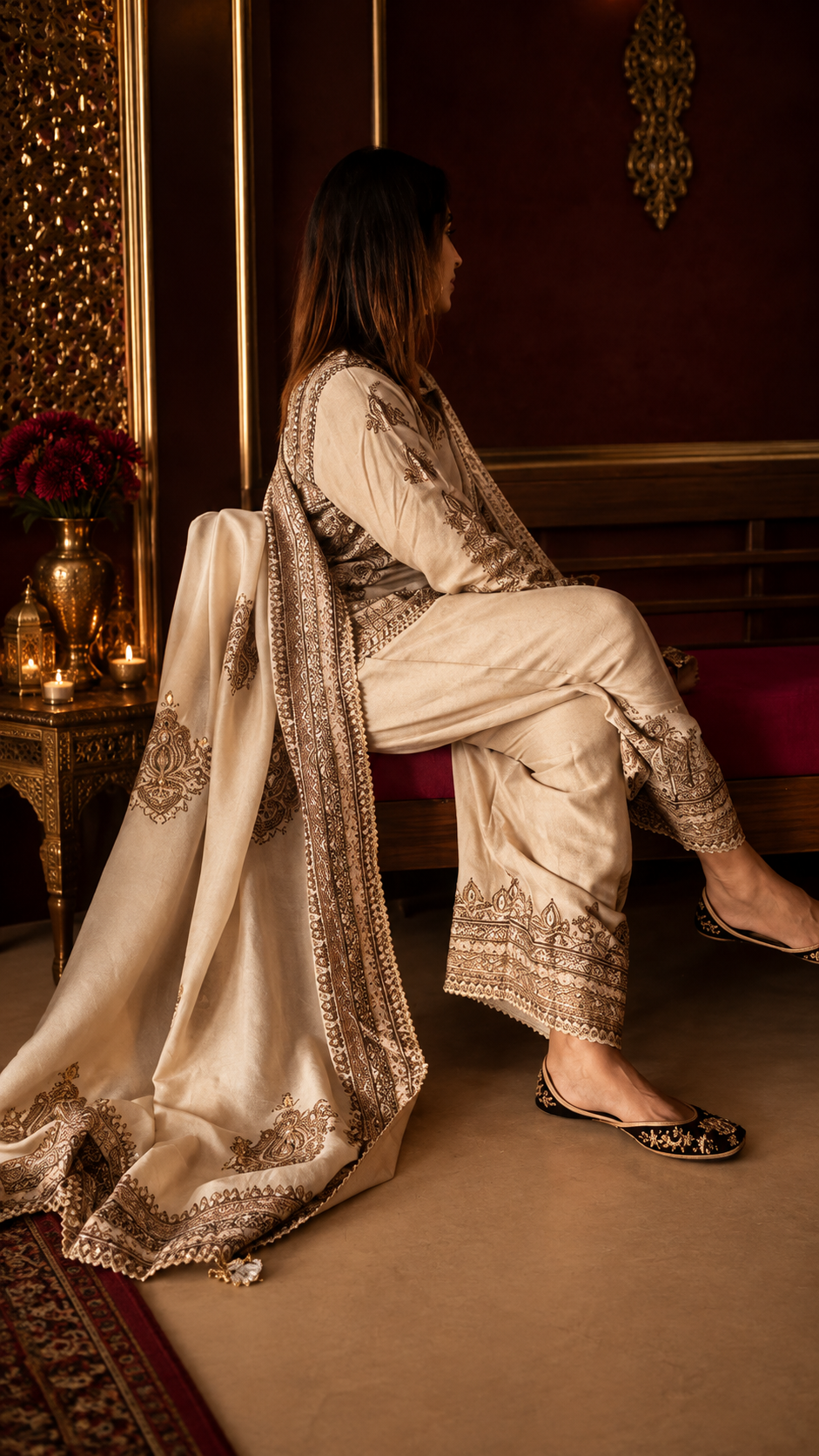 Golden Beige Crepe Salwar Suit