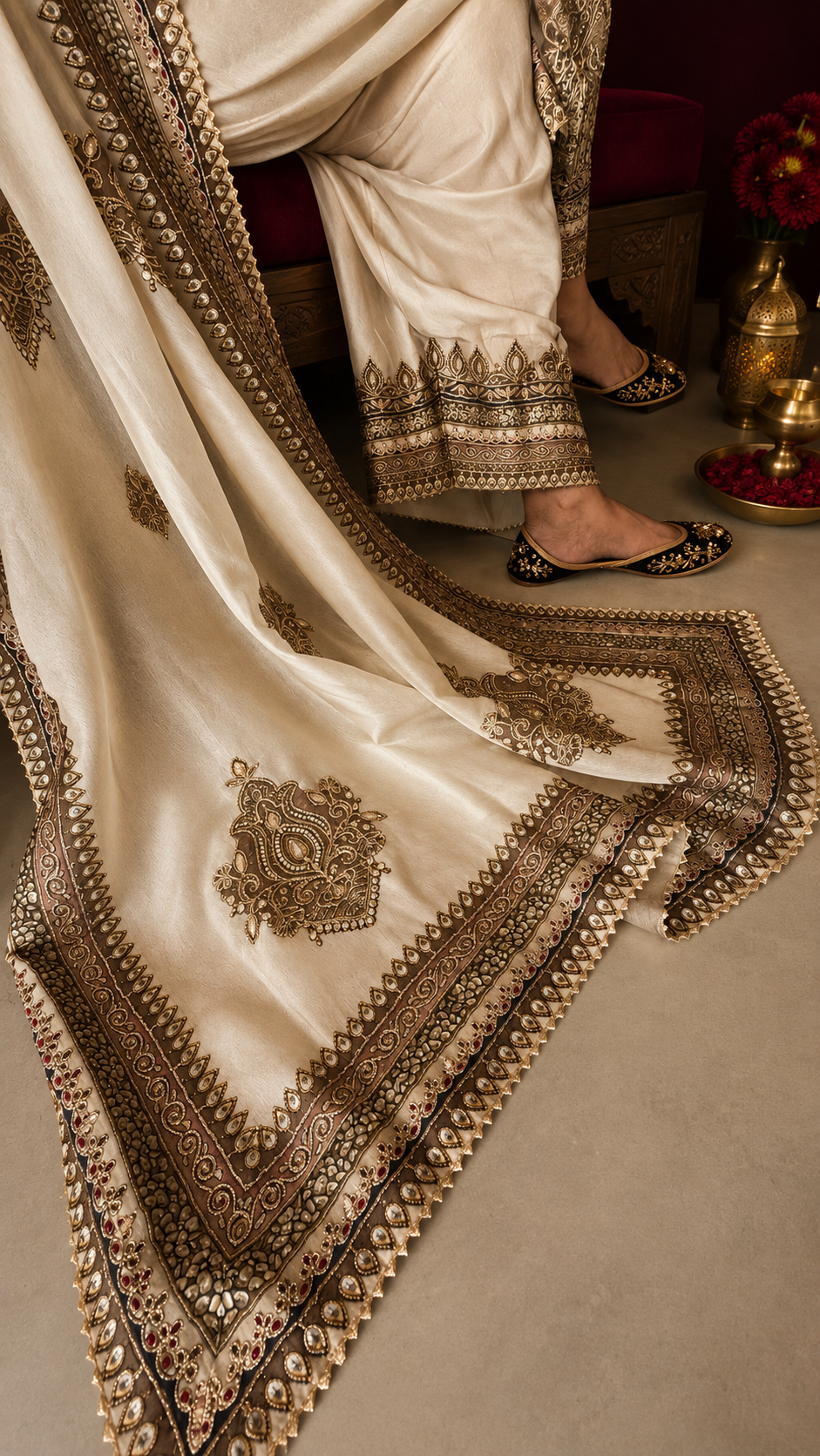 Golden Beige Crepe Salwar Suit