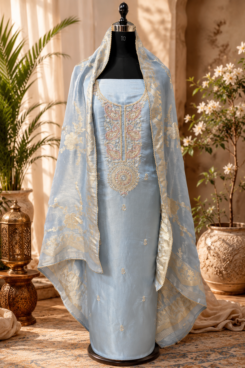 Unstitched Moonstone Blue Tissue Suit Set