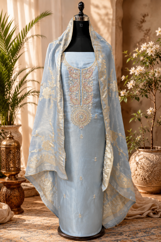 Unstitched Moonstone Blue Tissue Suit Set