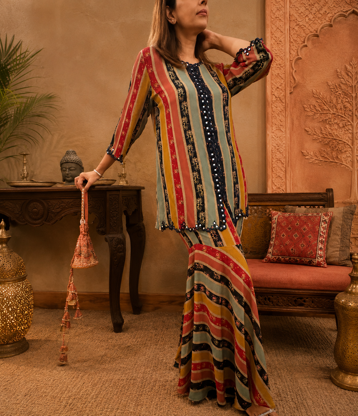 Multi-colored Crepe Co-Ord Set