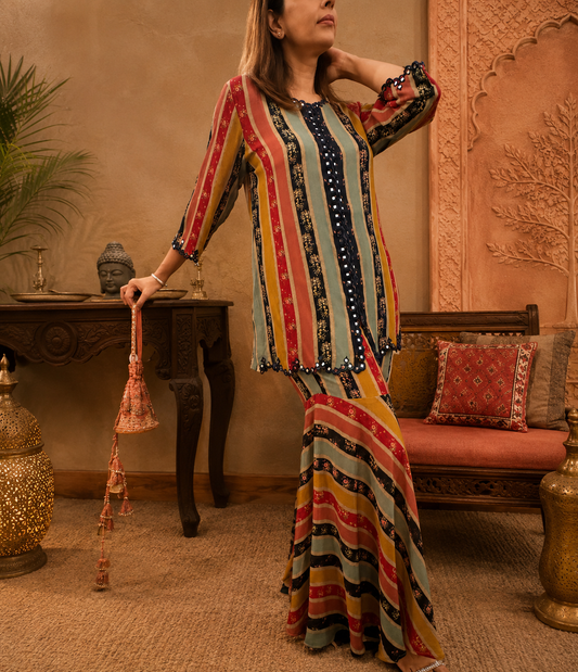 Multi-colored Crepe Co-Ord Set