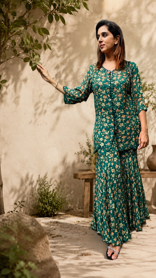 Emerald Green Georgette Co-Ord Set
