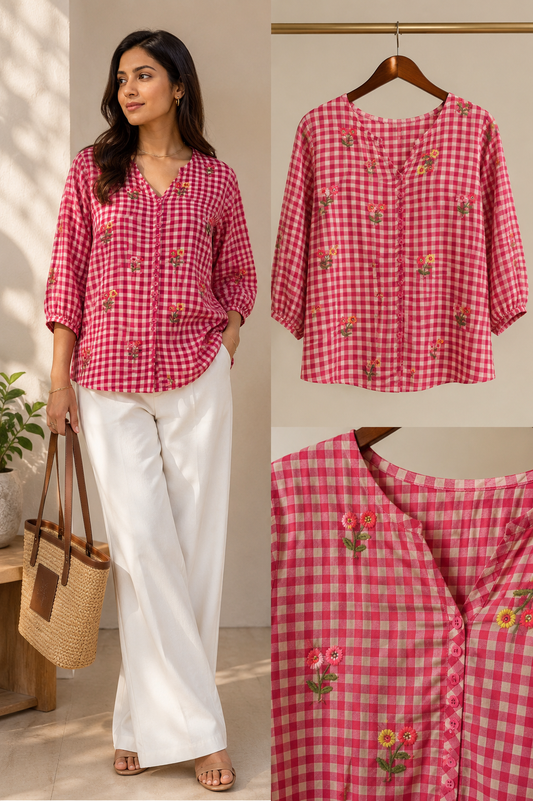 Bubblegum Check Muslin Shirt