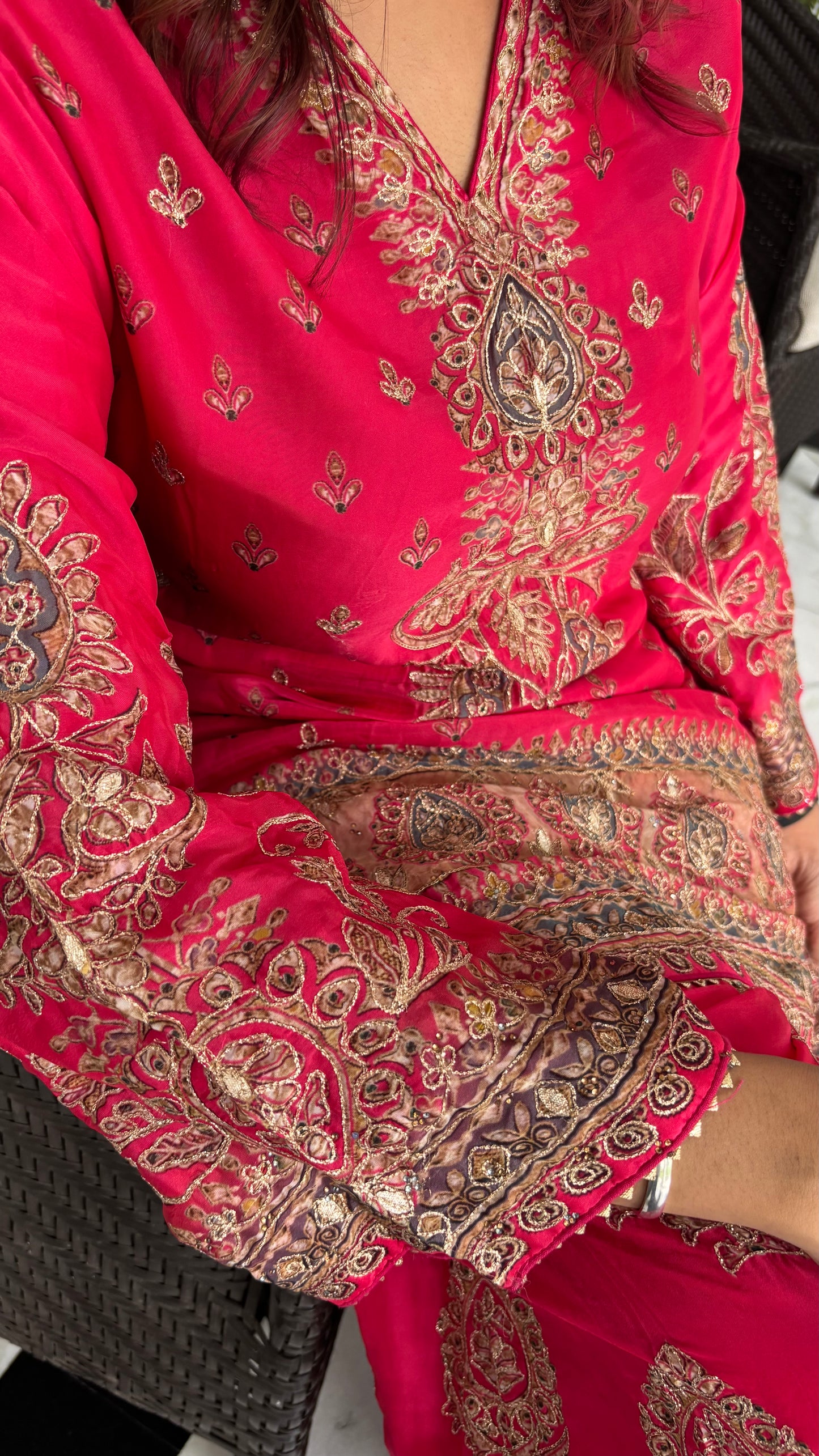 Pink Hand-Embroidered Farshi Salwar Suit Set