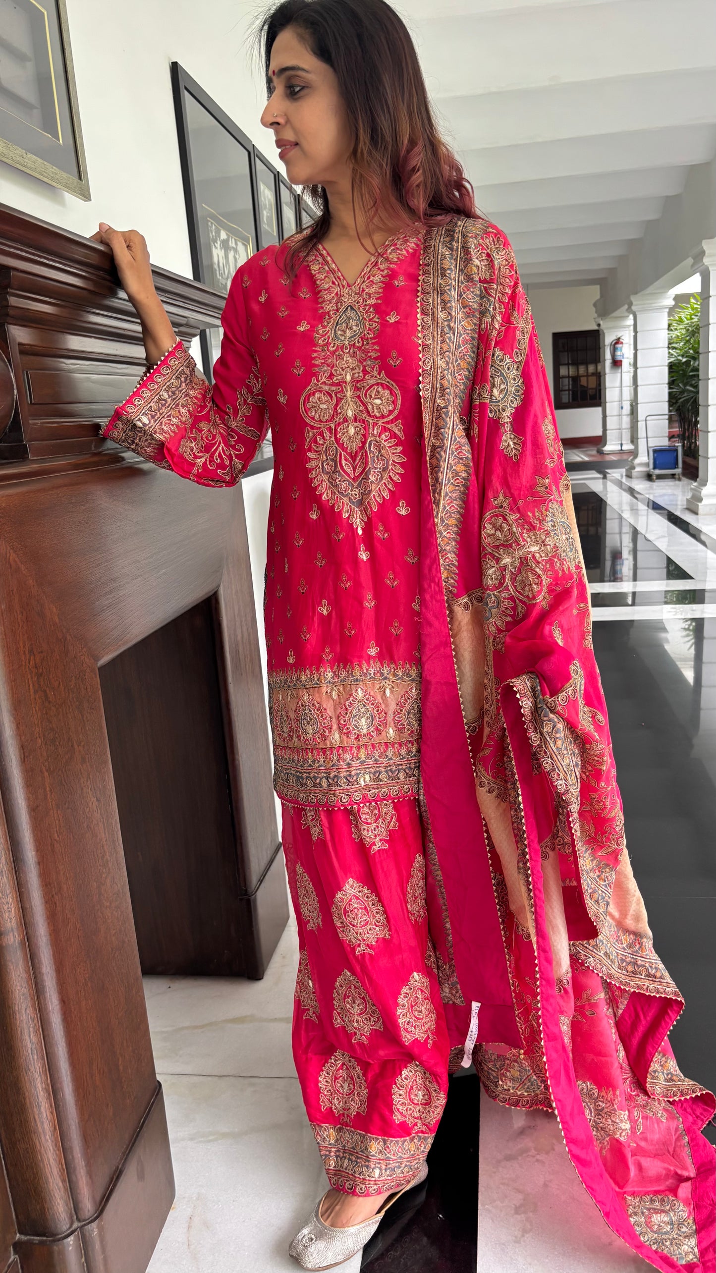 Pink Hand-Embroidered Farshi Salwar Suit Set