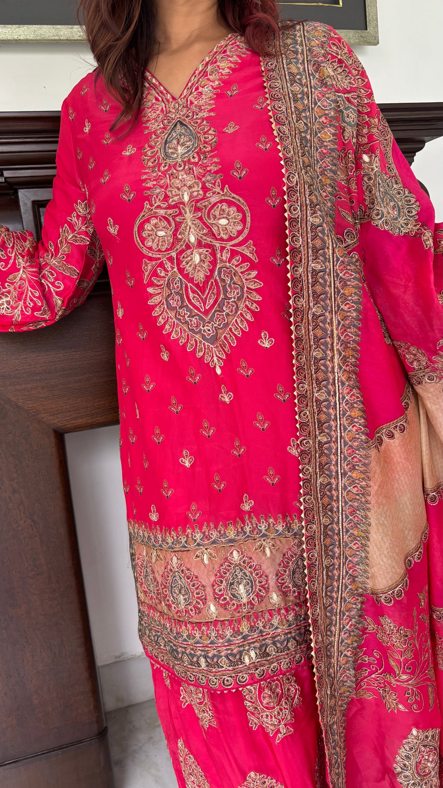 Pink Hand-Embroidered Farshi Salwar Suit Set