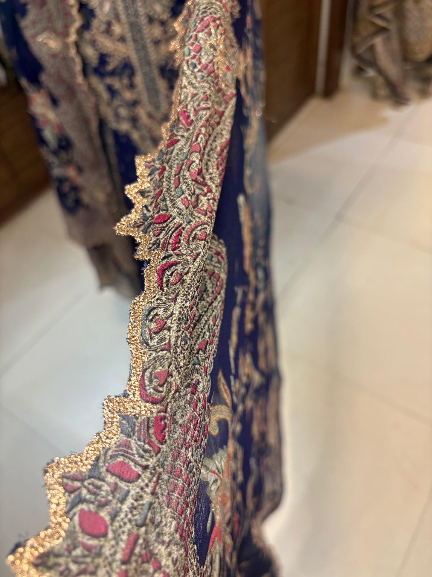 Two-Tone Blue Hand-Embroidered Kalidar Unstitched Set