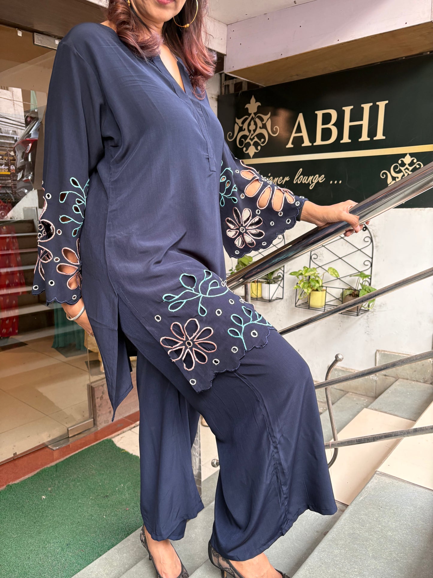 Navy Blue Cutwork Co-ord Set