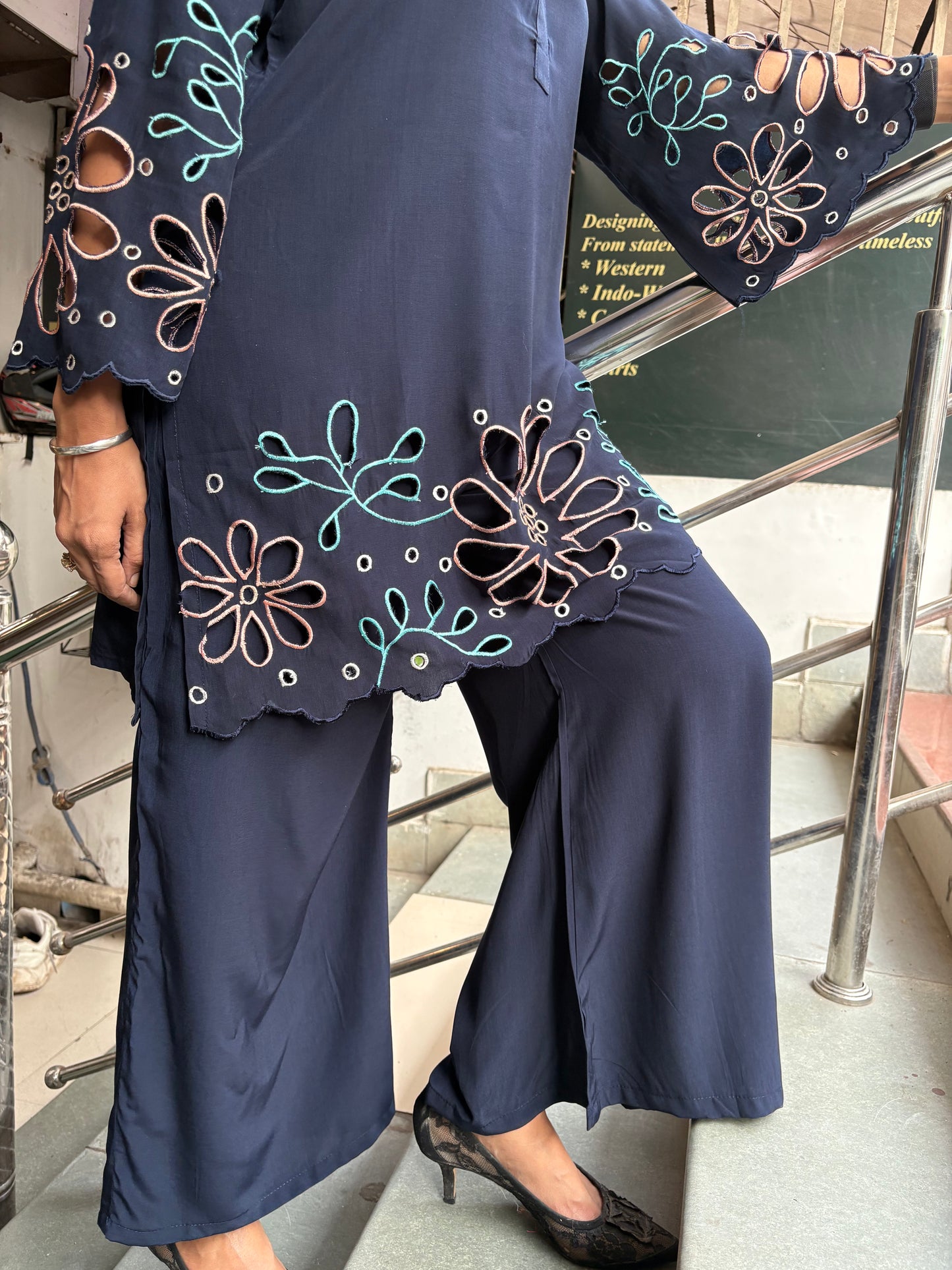 Navy Blue Cutwork Co-ord Set
