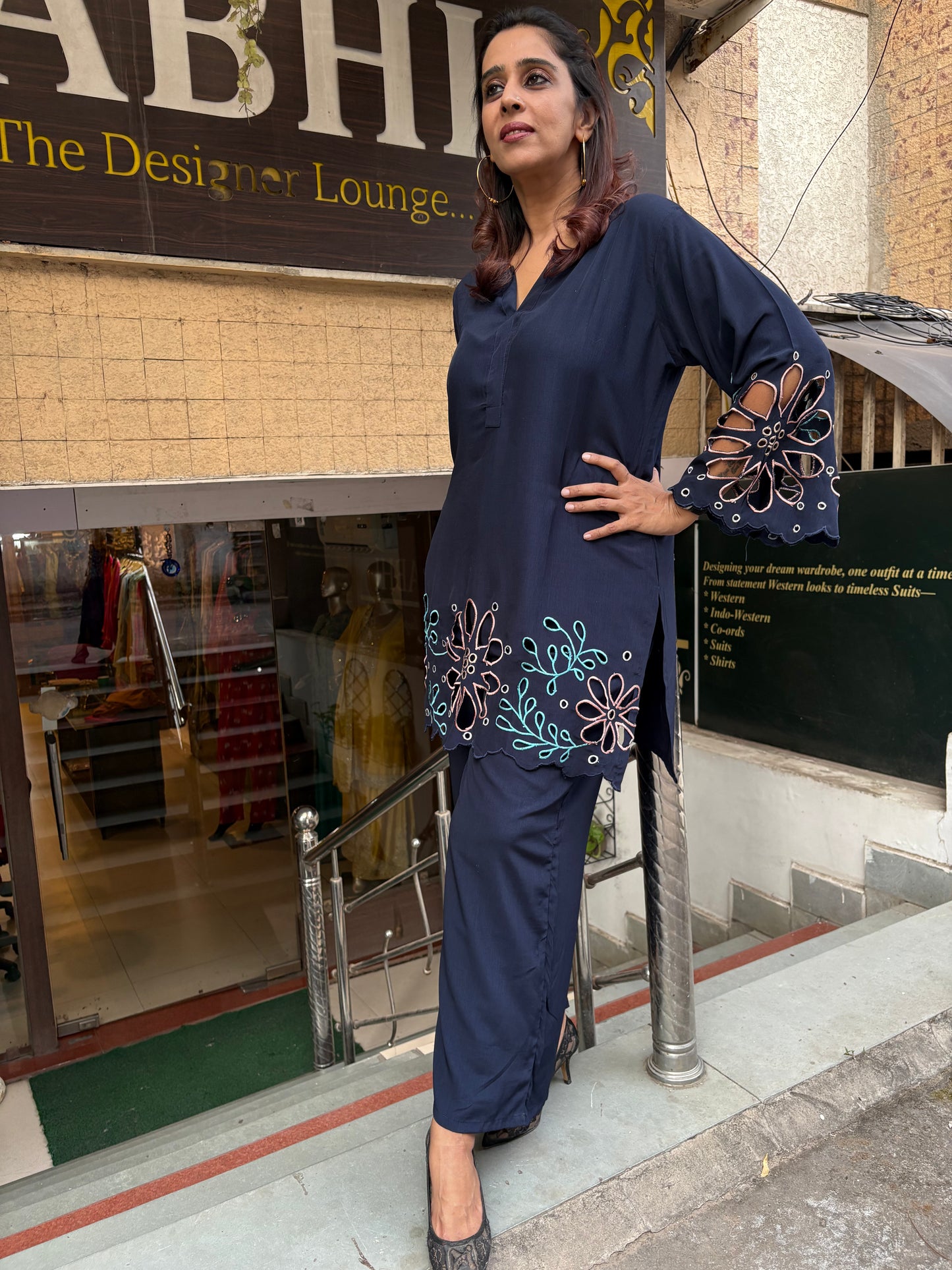 Navy Blue Cutwork Co-ord Set