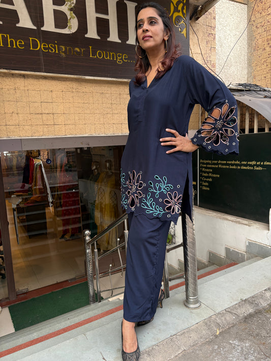 Navy Blue Cutwork Co-ord Set