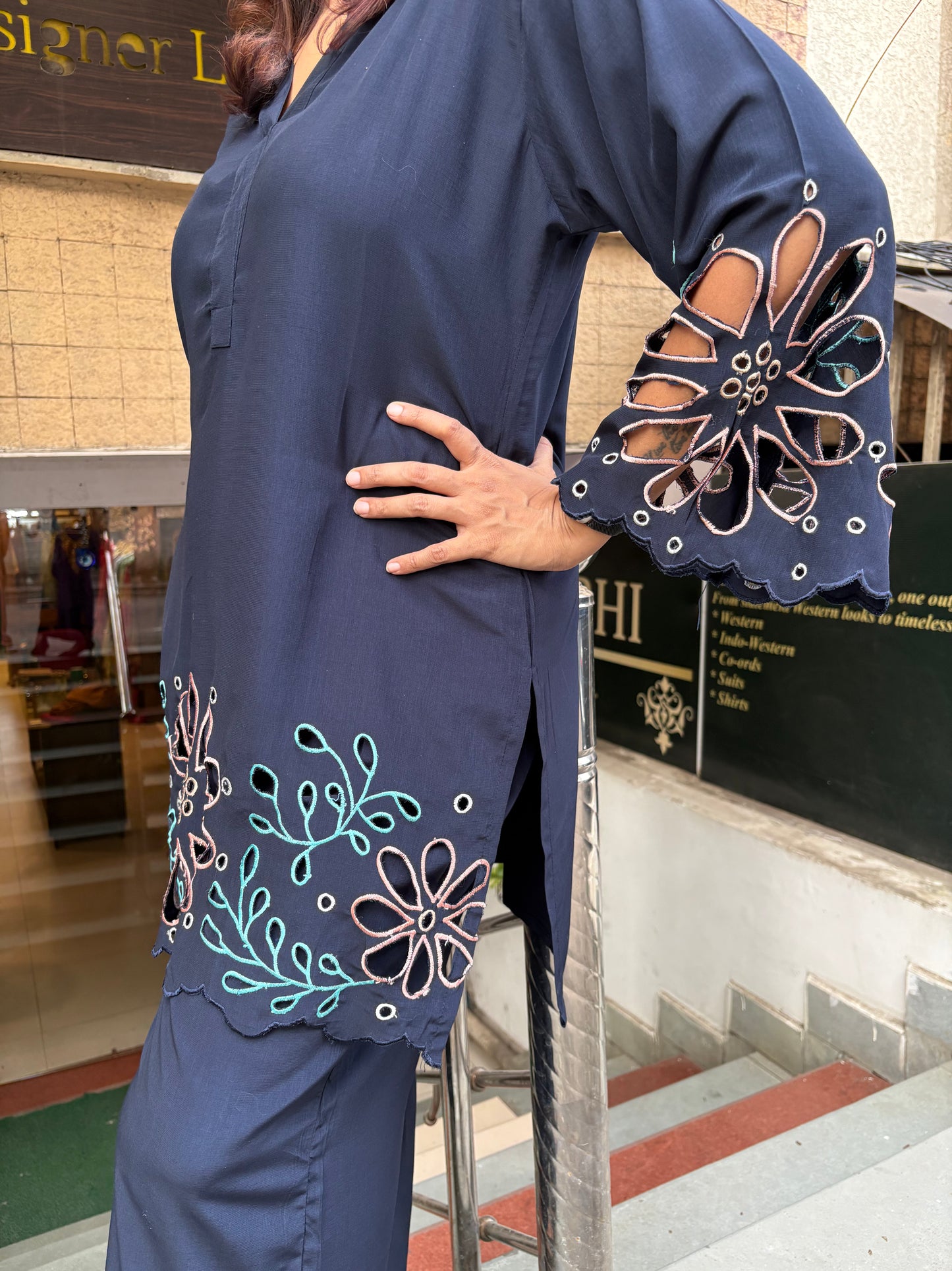 Navy Blue Cutwork Co-ord Set