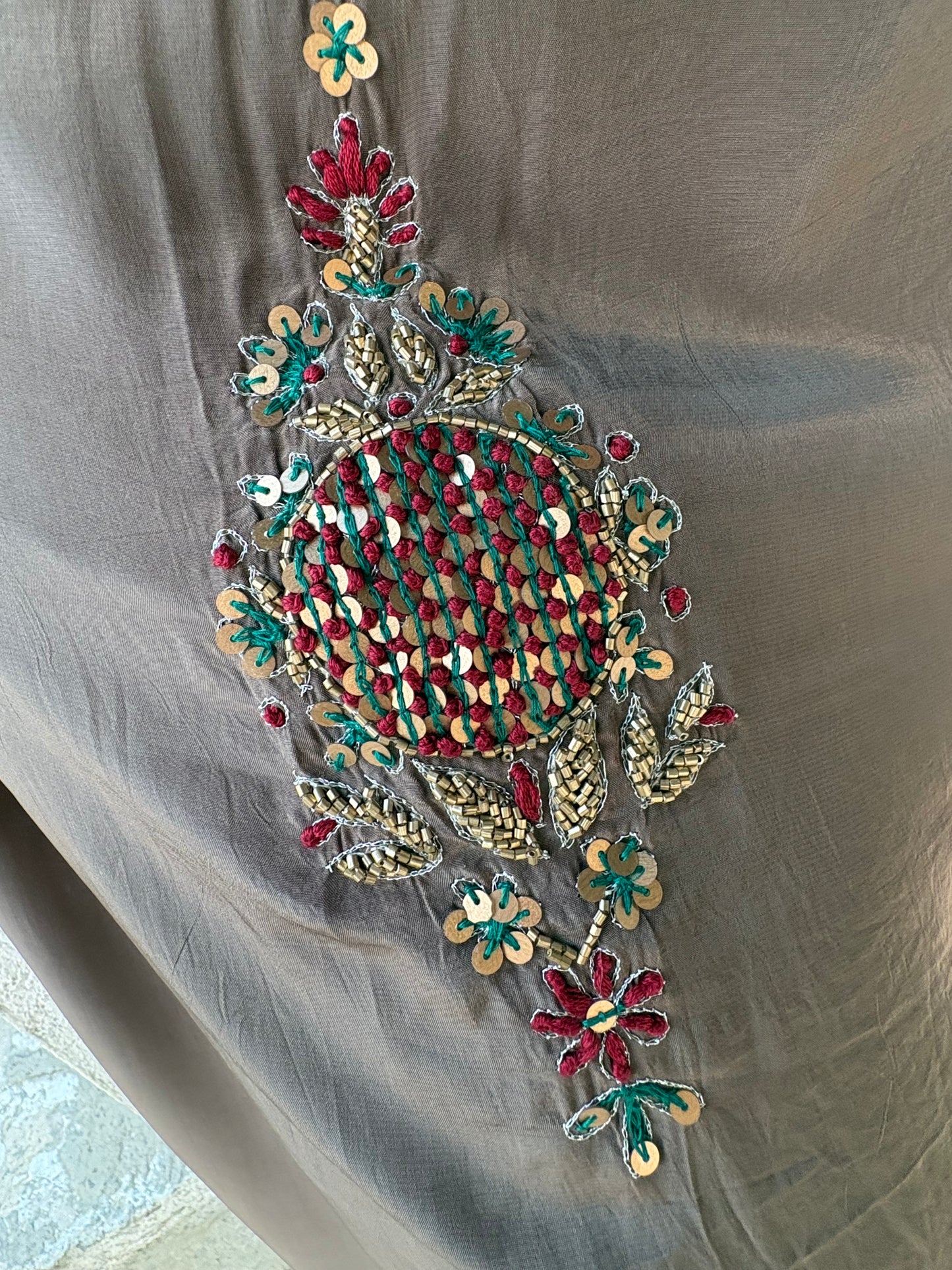 Copper Beige Crepe Salwar Suit with Red Accents