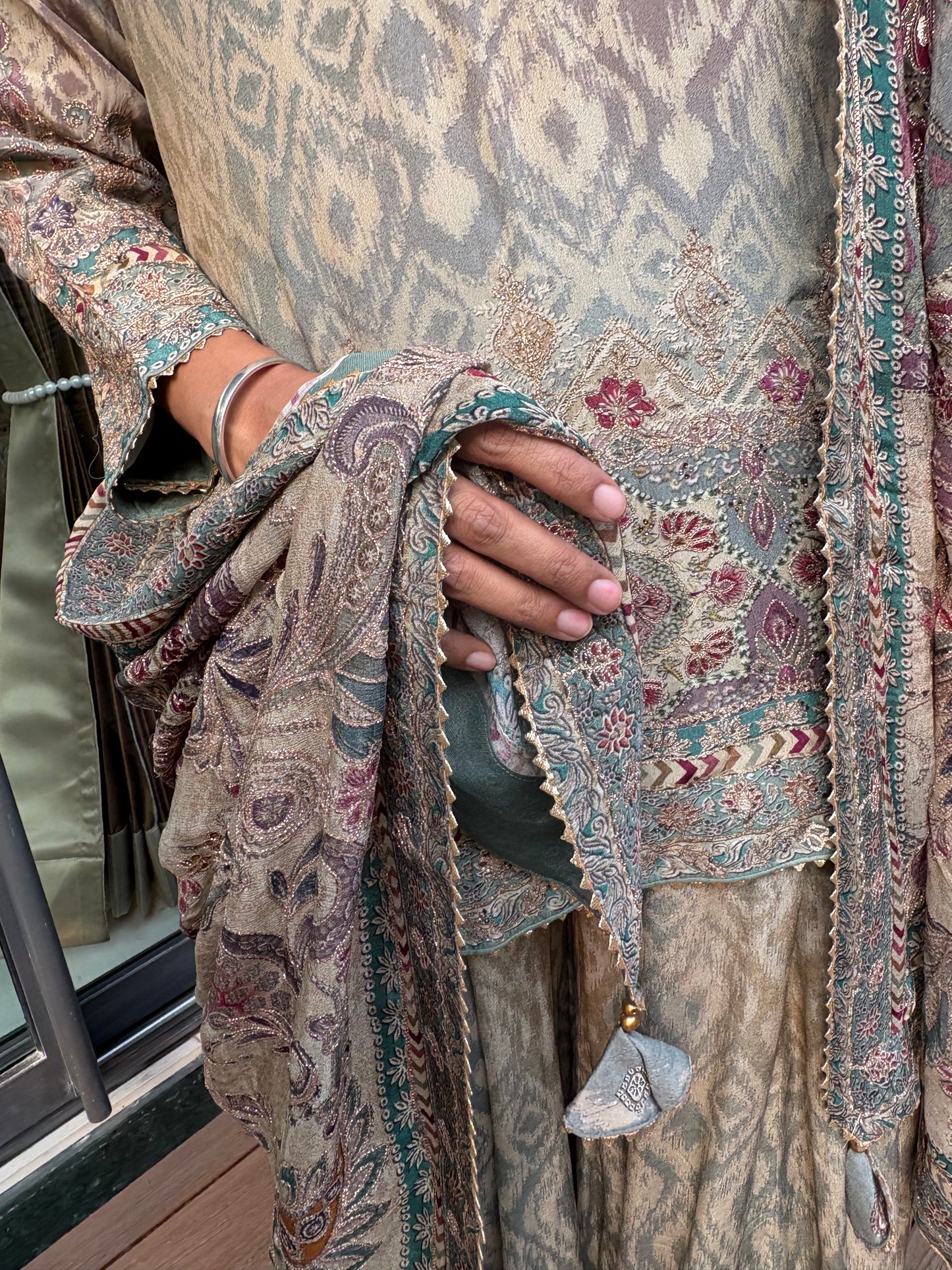 Greyish Blue Crepe Gherdaar Sharara Set