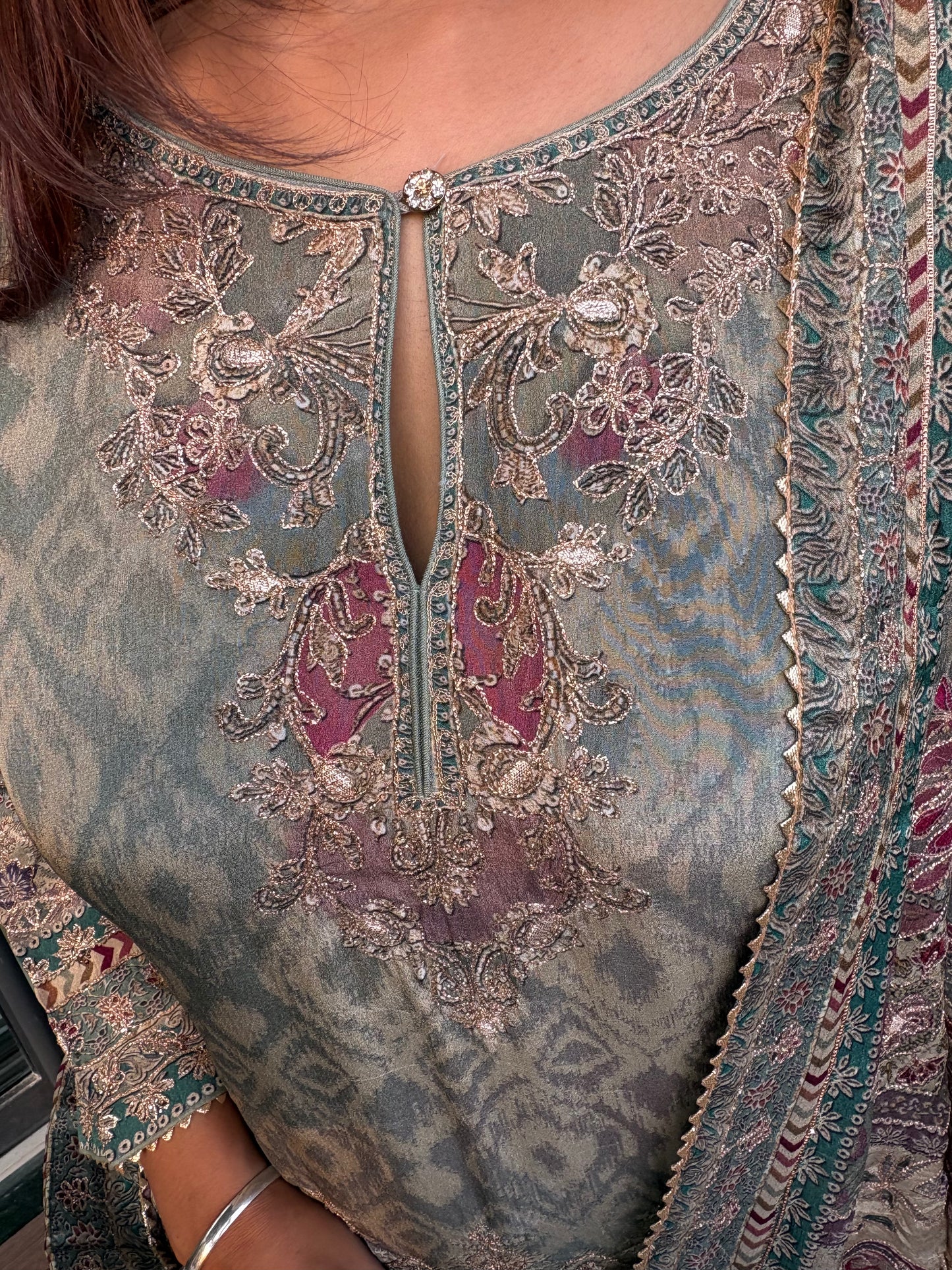 Greyish Blue Crepe Gherdaar Sharara Set